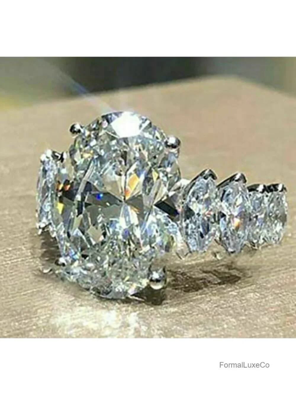Elegant Huge Zircon Wedding Ring 18k Platinum Plated Cubic Zirconia Crystal